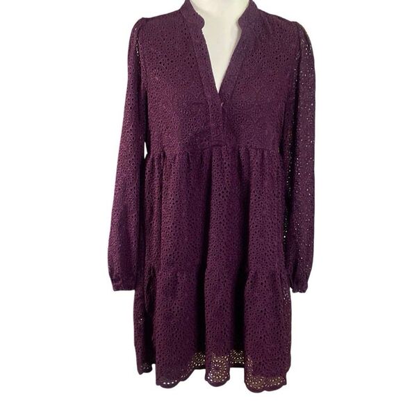 Lilly Pulitzer Embroidered Mini Dress Womens S Plum Babydoll Coquette Flowers - Picture 1 of 6